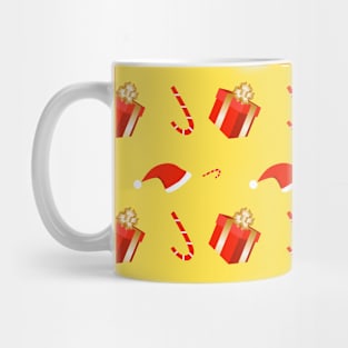 Gift box and Santa hat on Christmas pattern Mug